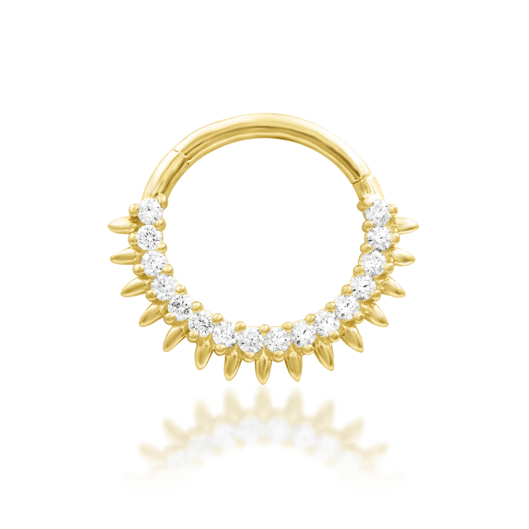 Lovina – 13 CZ Halo – 14K Gold Clicker Ring - piercing - zone.com