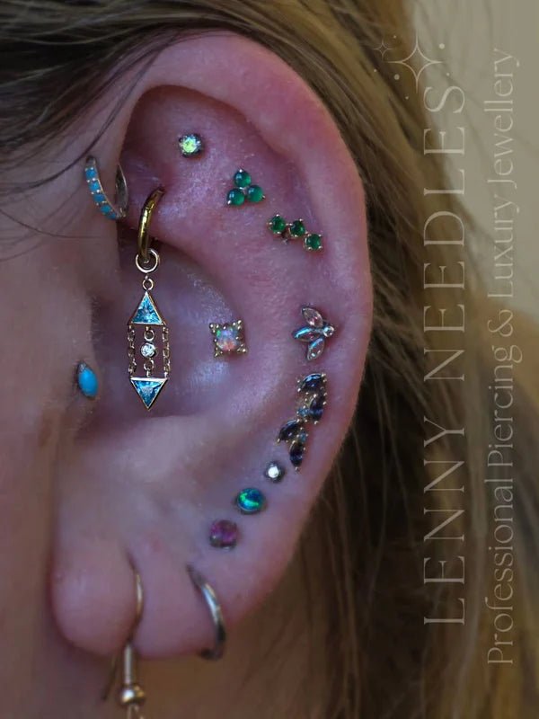 Lucille – Aqua Blue Vertical Drop – 14K Gold Threadless End - piercing - zone.com