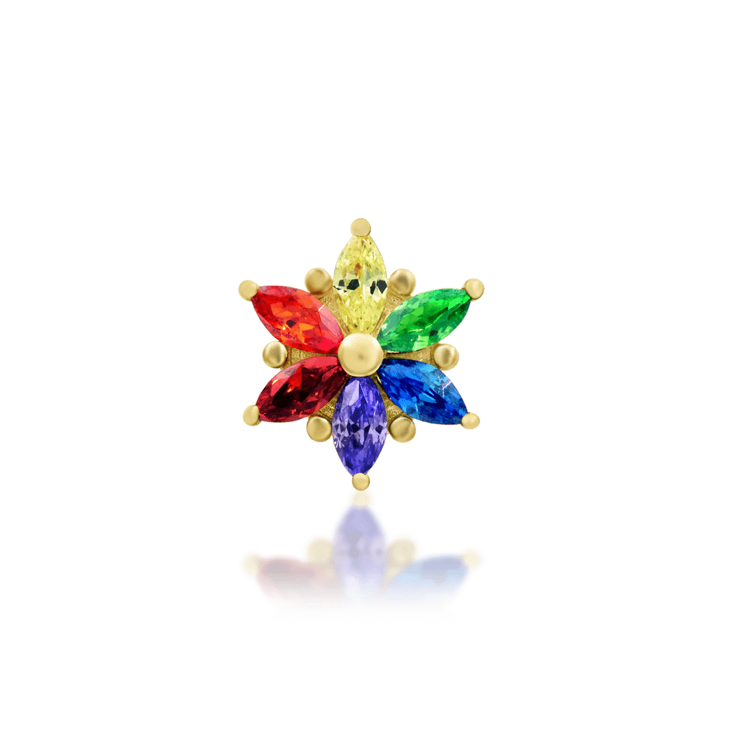 Marsha – 14K Gold Multicolor CZ Threadless End - piercing - zone.com