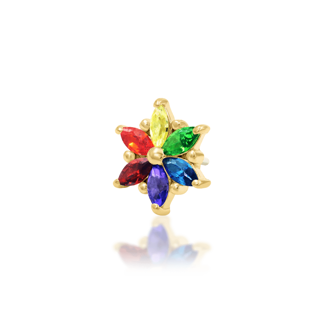 Marsha – 14K Gold Multicolor CZ Threadless End - piercing - zone.com
