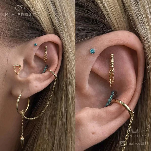 Mistress – Whip - Inspired Chain – 14K Gold Threadless End - piercing - zone.com