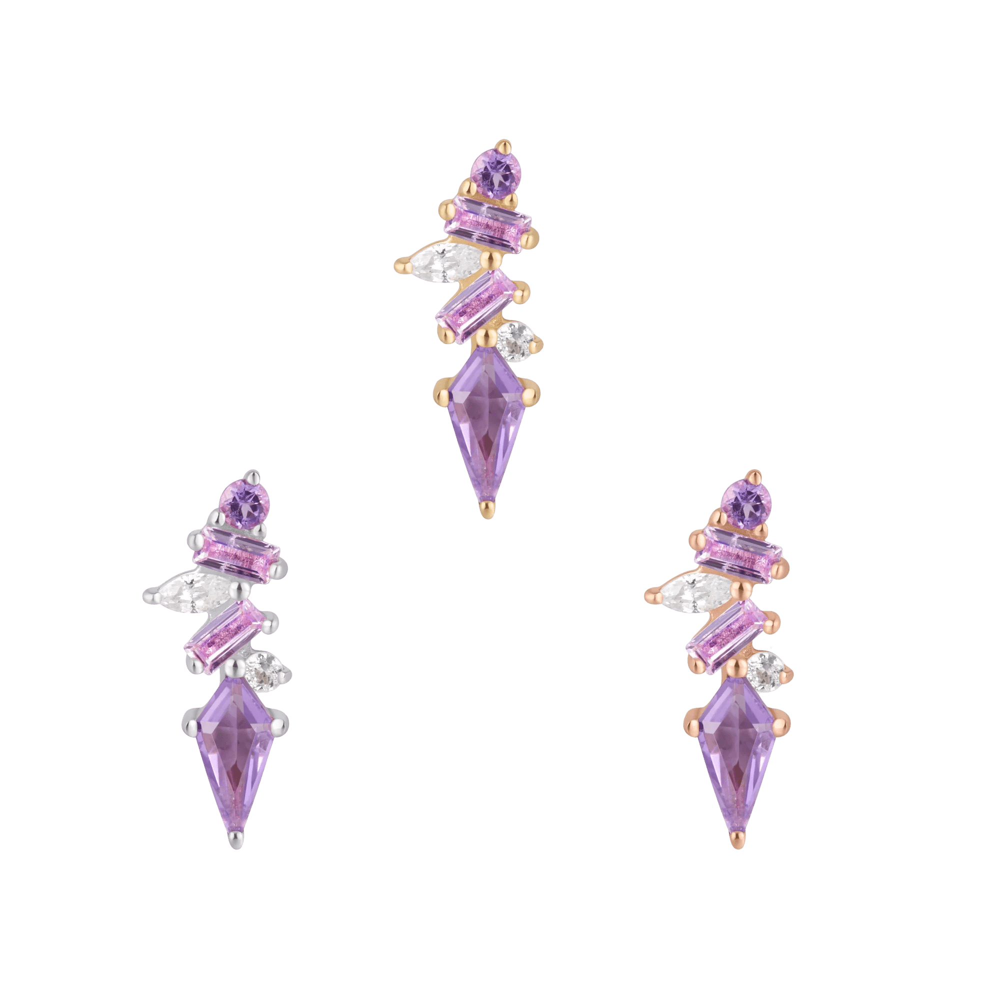 Mixt – Amethyst & Pink Sapphire Cluster – 14K Gold Threadless End - piercing - zone.com