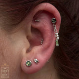 Moss Cab – 14K Gold Moss Agate Threadless End - piercing - zone.com