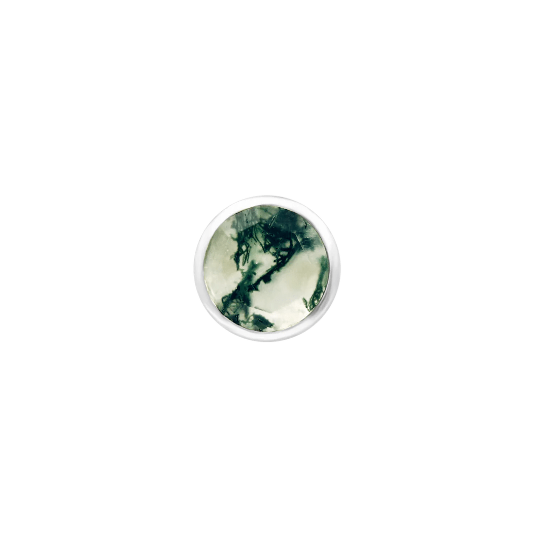 Moss Cab – 14K Gold Moss Agate Threadless End - piercing - zone.com