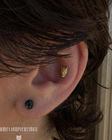 Moss Cab – 14K Gold Moss Agate Threadless End - piercing - zone.com