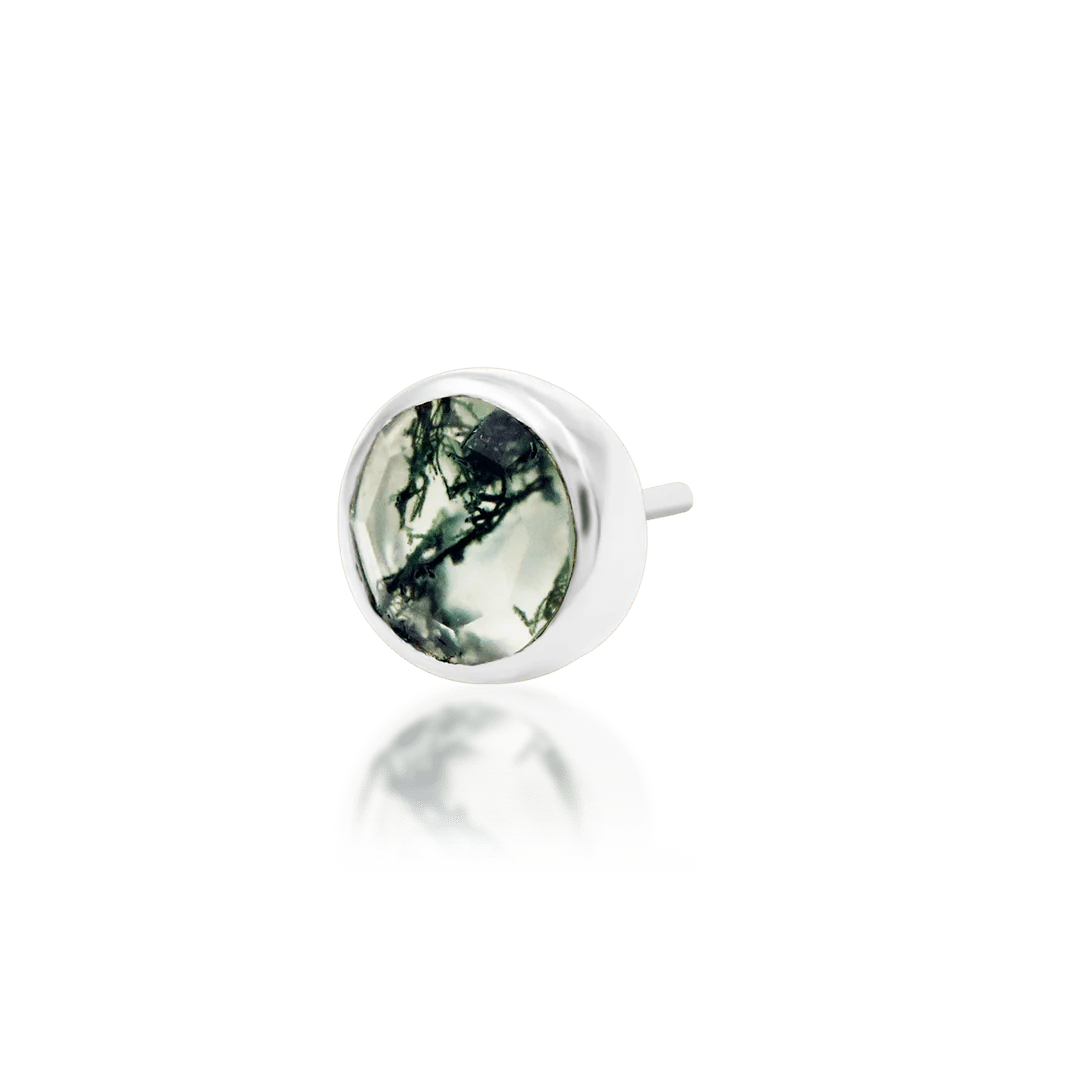 Moss Cab – 14K Gold Moss Agate Threadless End - piercing - zone.com