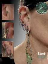 Moss Cab – 14K Gold Moss Agate Threadless End - piercing - zone.com
