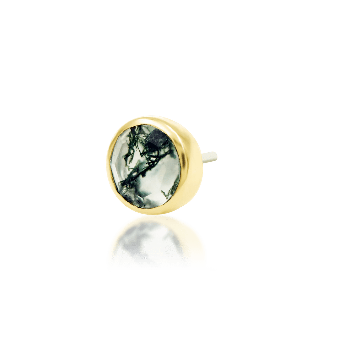 Moss Cab – 14K Gold Moss Agate Threadless End - piercing - zone.com