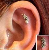 Olive Branch – Peridot CZ Curve – 14K Gold Threadless End - piercing - zone.com