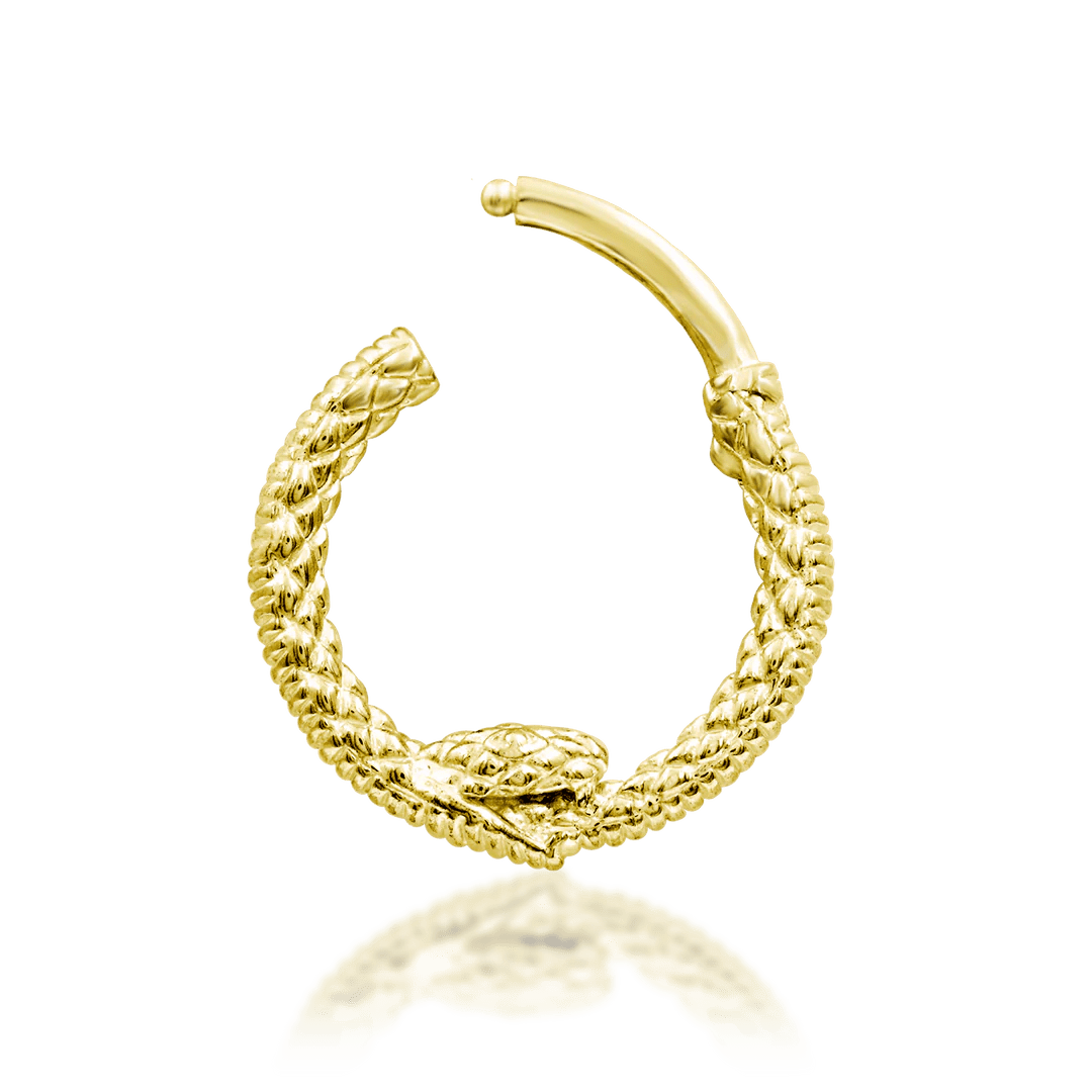 Ouroboros – Coiled Serpent – 14K Gold Seamless Ring - piercing - zone.com