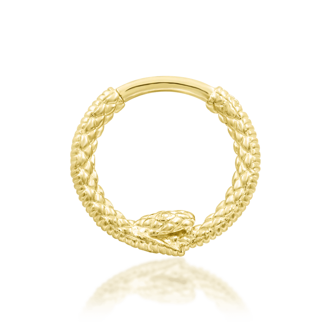 Ouroboros – Coiled Serpent – 14K Gold Seamless Ring - piercing - zone.com