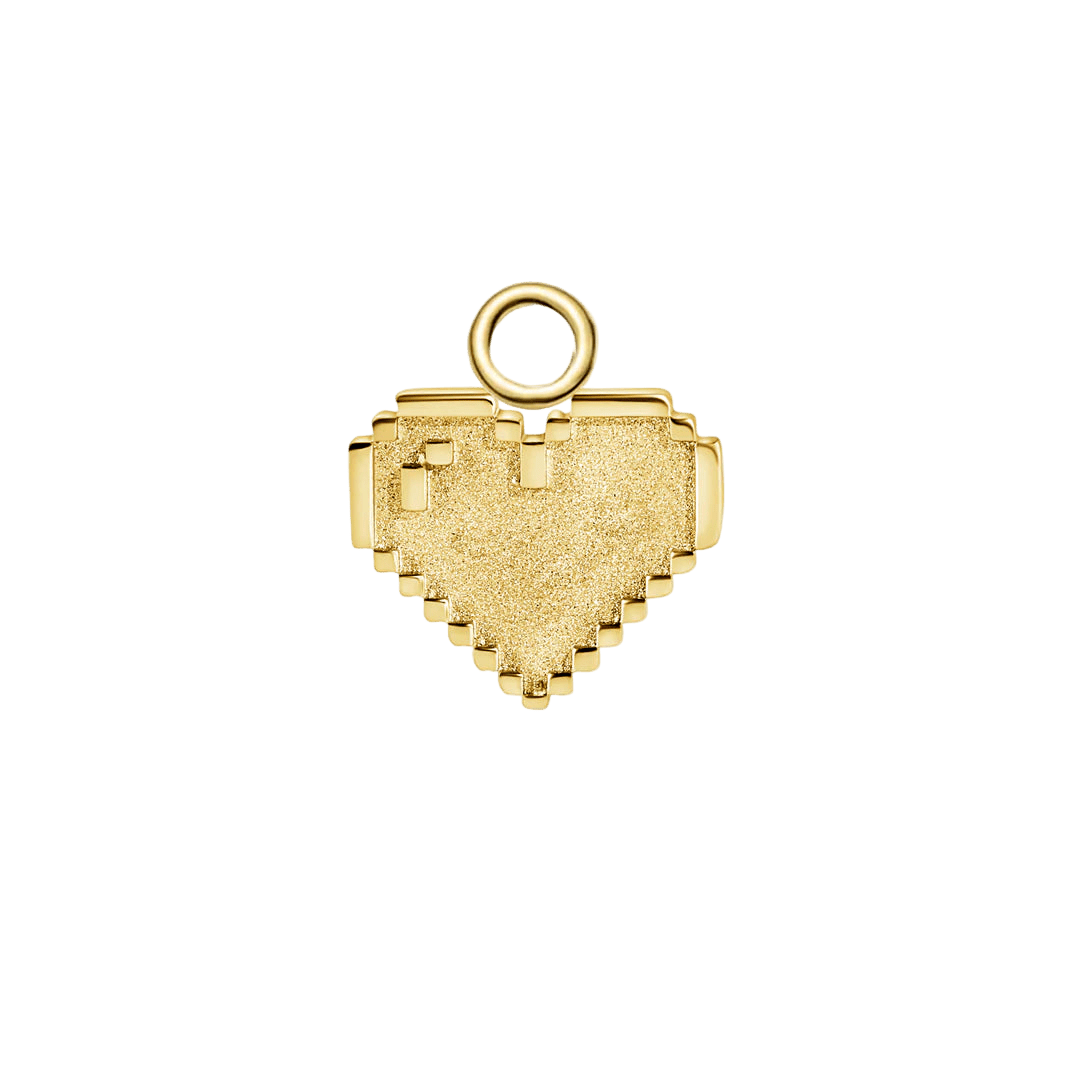 Pixel Shining Heart – 14K & 18K Gold Charm - piercing - zone.com