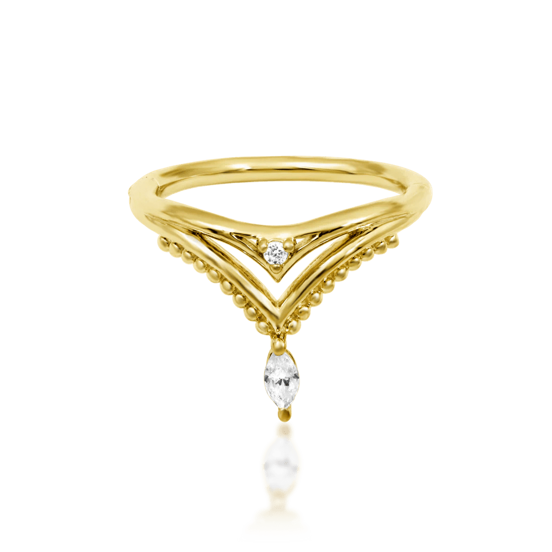 Reina – CZ Crown Fan – 14K Gold Threadless End - piercing - zone.com