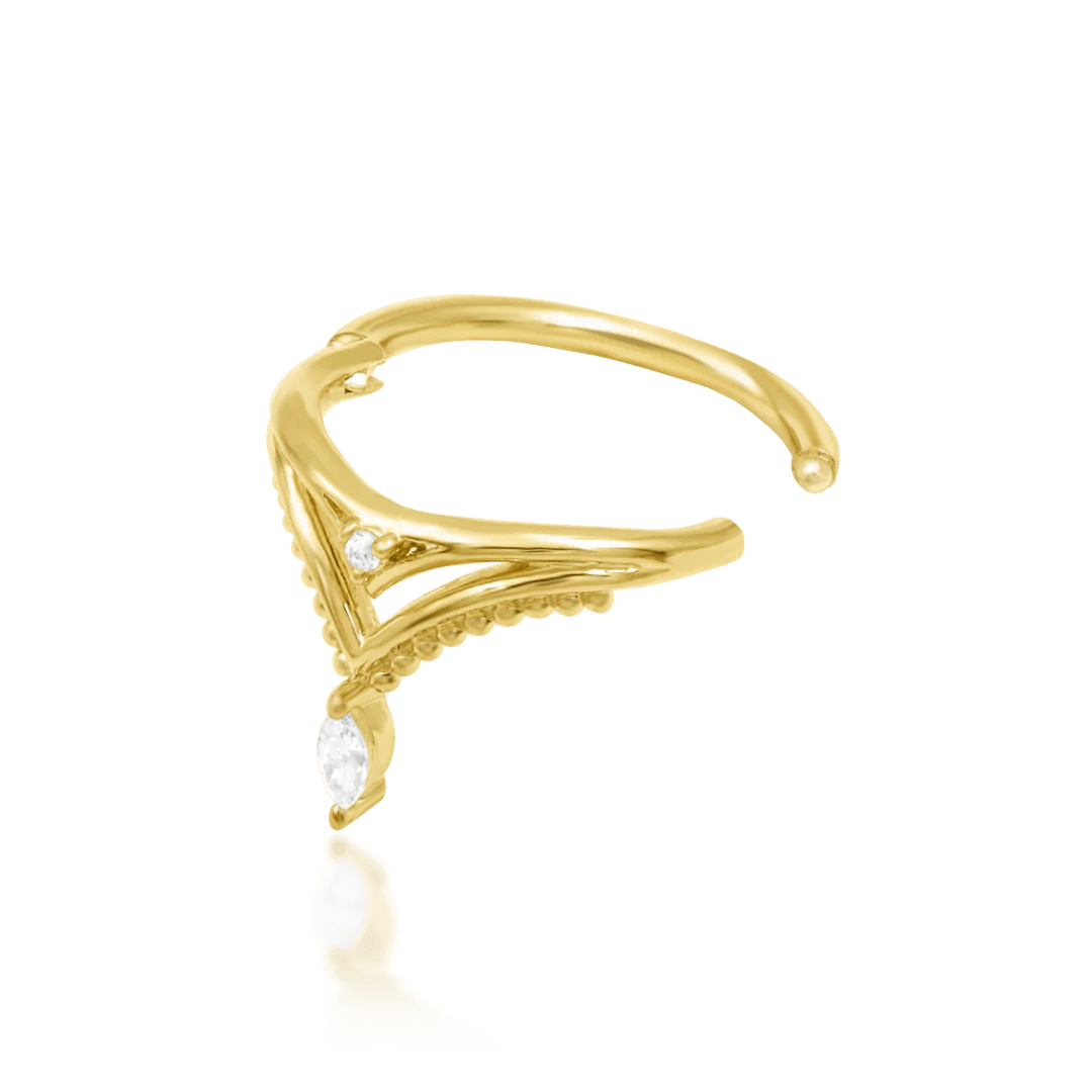 Reina – CZ Crown Fan – 14K Gold Threadless End - piercing - zone.com