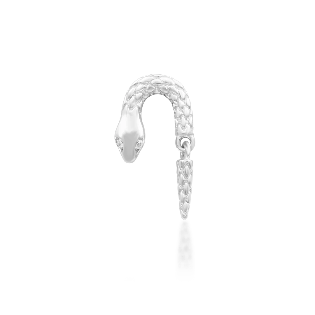 Serpentine – Twisting Serpent with CZ Eyes – 14K Gold Threadless End - piercing - zone.com