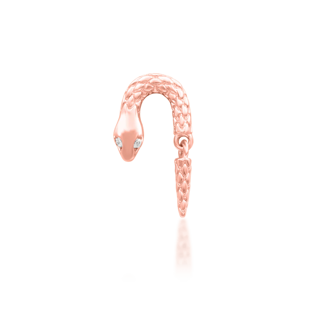 Serpentine – Twisting Serpent with CZ Eyes – 14K Gold Threadless End - piercing - zone.com