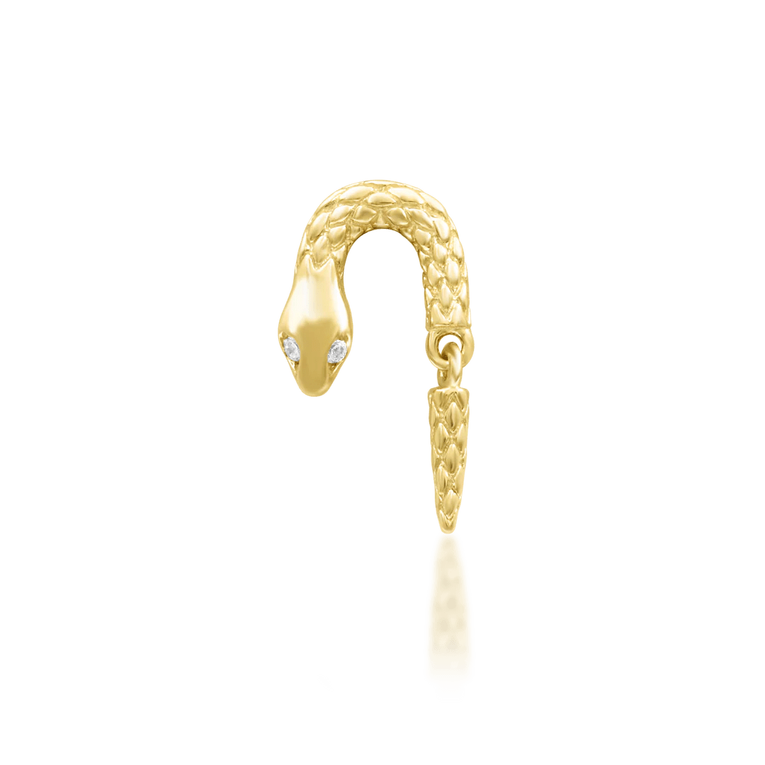 Serpentine – Twisting Serpent with CZ Eyes – 14K Gold Threadless End - piercing - zone.com