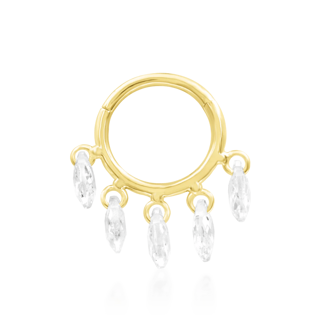 Sia – 5 CZ Fanburst – 14K Gold Threadless End - piercing - zone.com