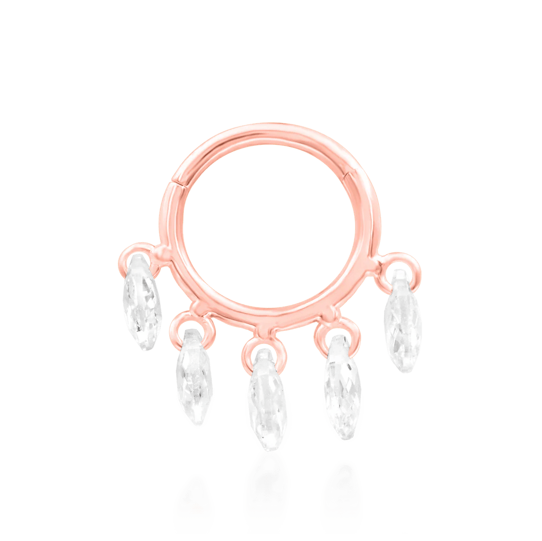 Sia – 5 CZ Fanburst – 14K Gold Threadless End - piercing - zone.com