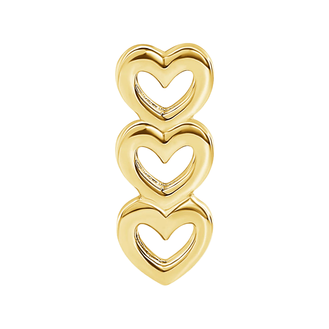 Stacked Hearts – 14K Gold Threadless & Threaded End - piercing - zone.com