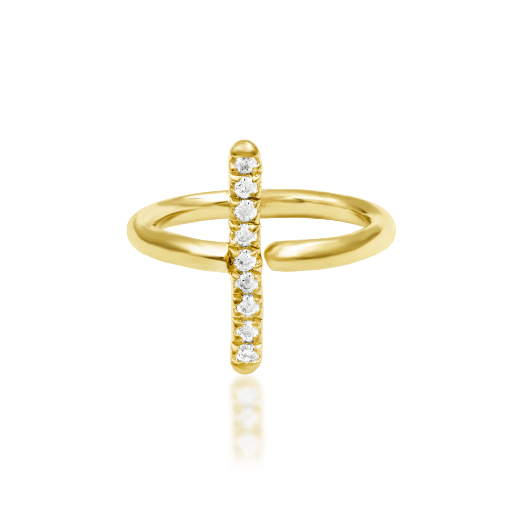 Xaven – White CZ Arc – 14K Gold Seam Ring - piercing - zone.com