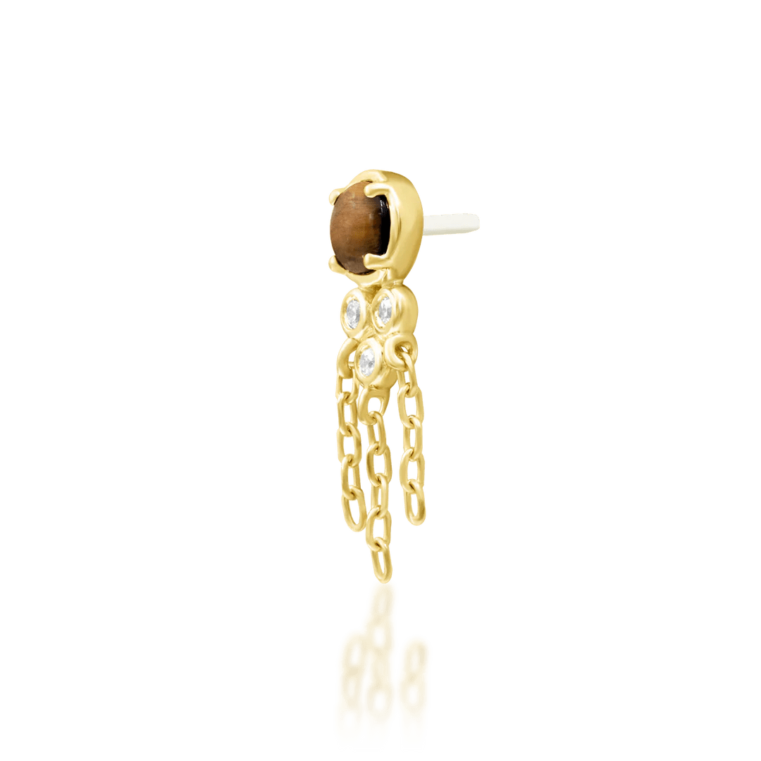 Zuri – Tiger Eye & CZ Drop – 14K Gold Threadless End - piercing - zone.com