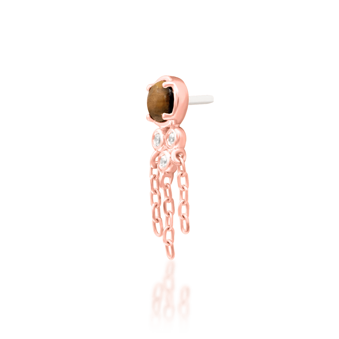 Zuri – Tiger Eye & CZ Drop – 14K Gold Threadless End - piercing - zone.com