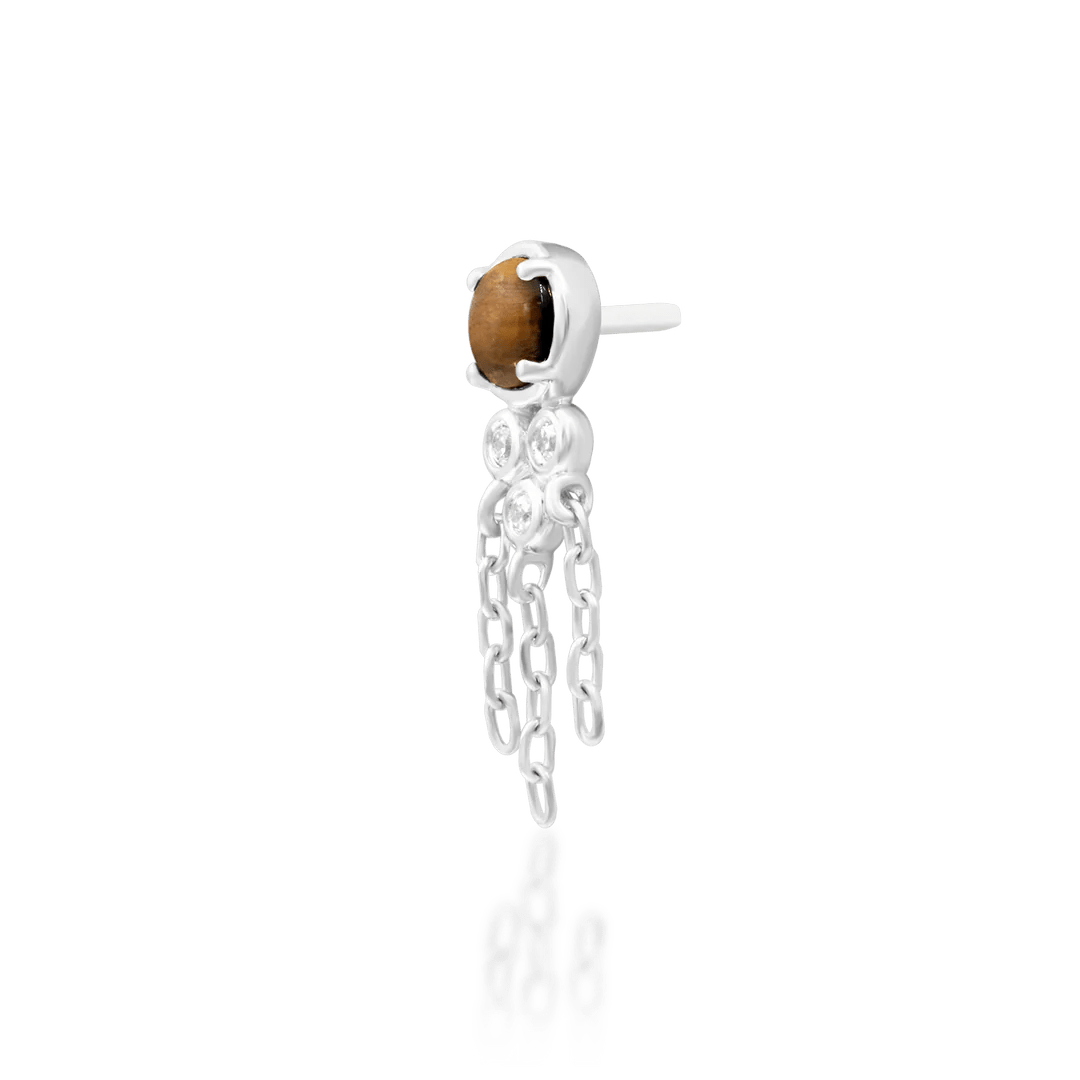 Zuri – Tiger Eye & CZ Drop – 14K Gold Threadless End - piercing - zone.com