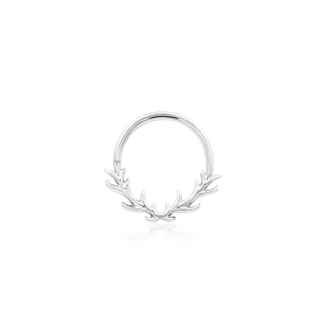 Raven Seam Ring Styled in Helix Piercing with Coordinated Jewelry