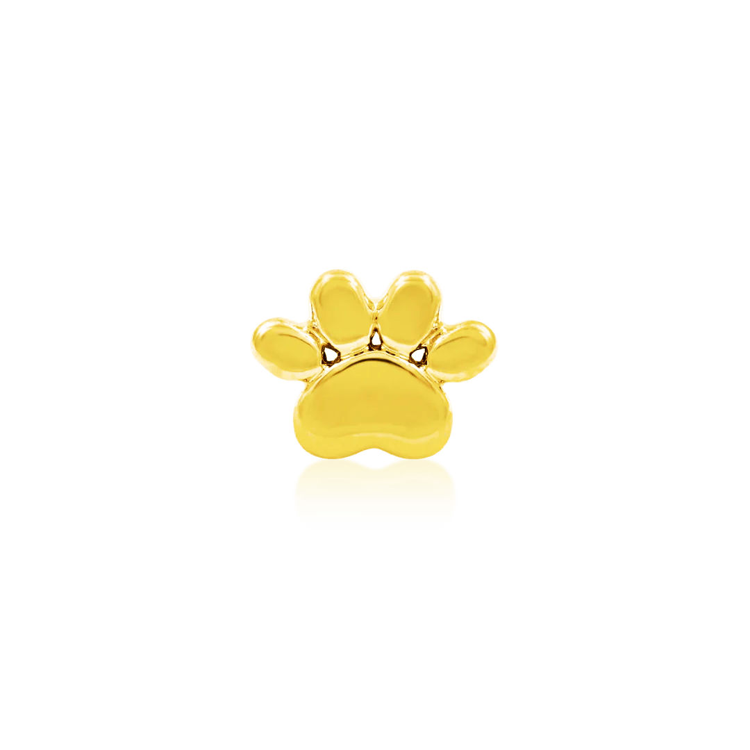 Solid Gold Dog Paw 14K Threadless End – Front View