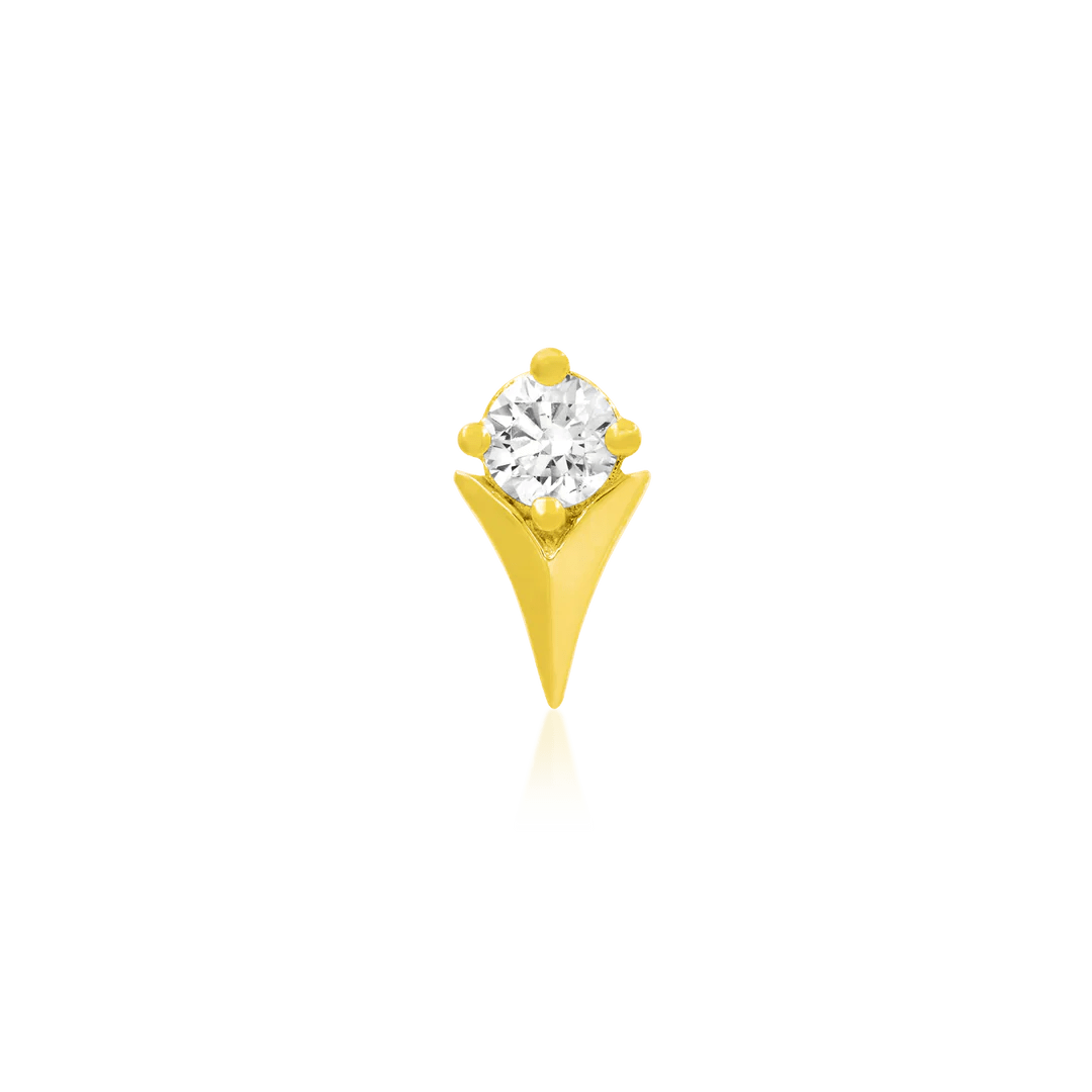 Tulip with CZ Stone 14K Gold Threadless End – Front View