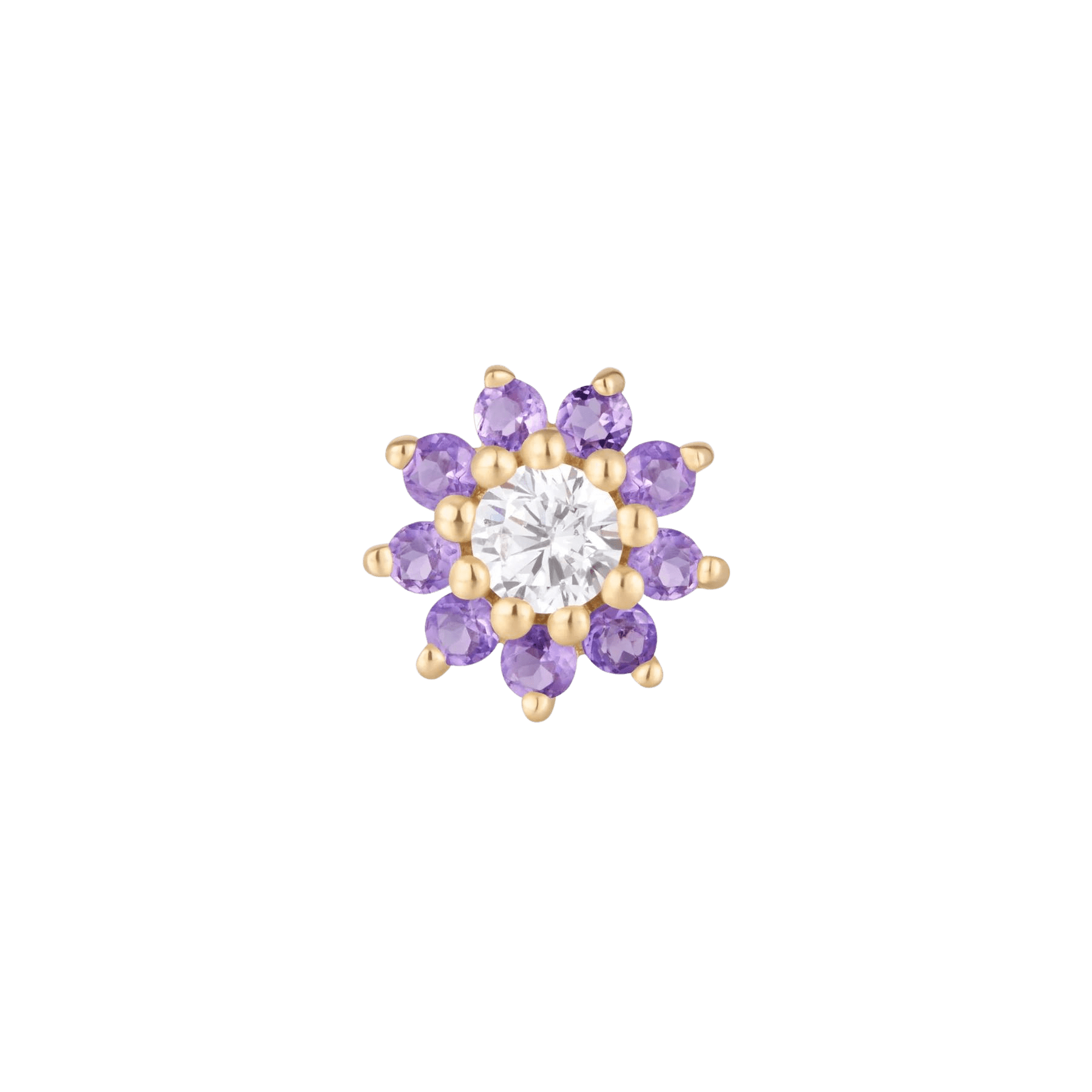 Eloise Threadless End – 14K Gold Amethyst & CZ Flower Jewelry