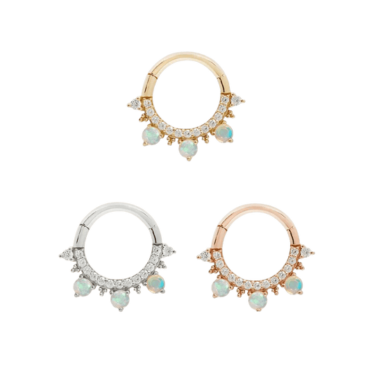 GIGI - CZ + OPAL - SOLID 14KT GOLD CLICKER piercing-zone.com
