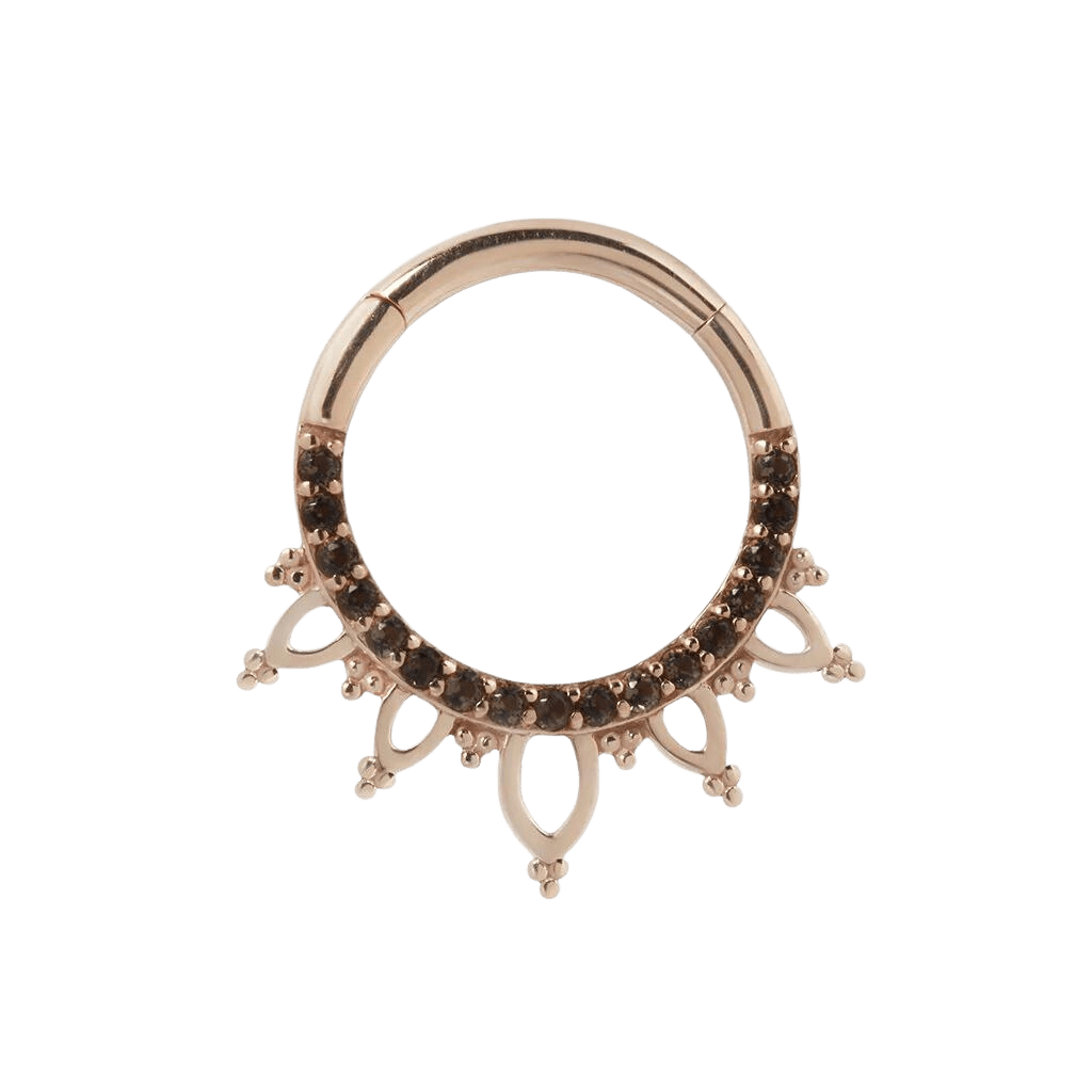 INDRA - SMOKEY QUARTZ - SOLID 14KT GOLD CLICKER piercing-zone.com