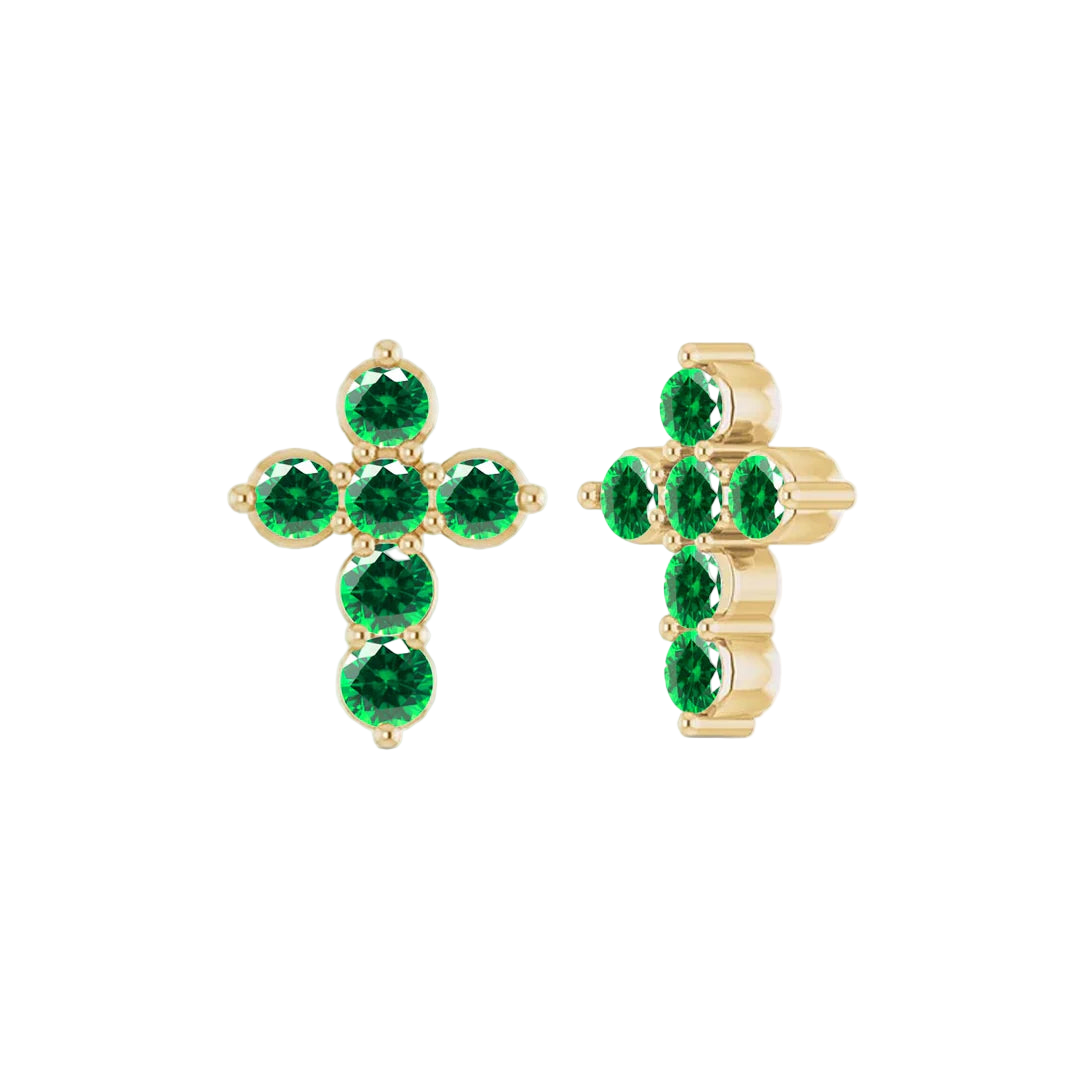 Gemmed Cross – 14K/18K Gold Multi-Stone Threadless End