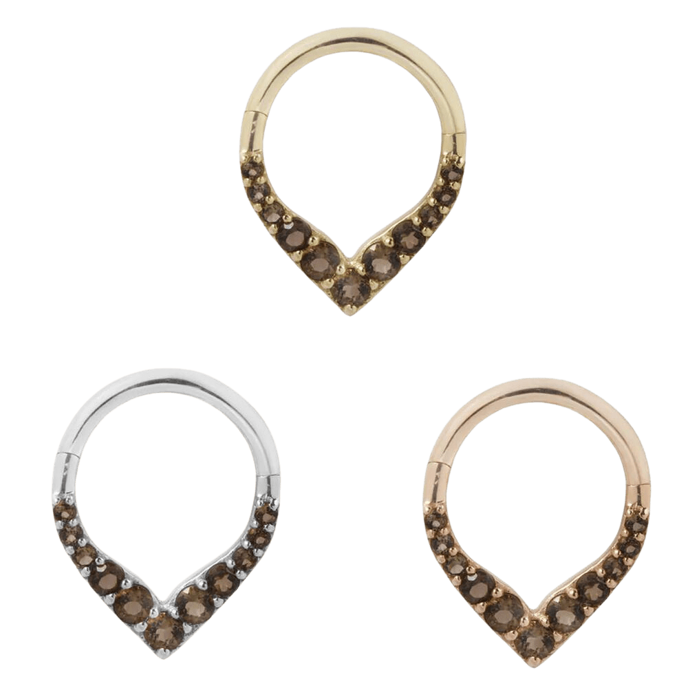RISE + SHINE - SMOKEY QUARTZ - SOLID 14KT GOLD CLICKER piercing-zone.com