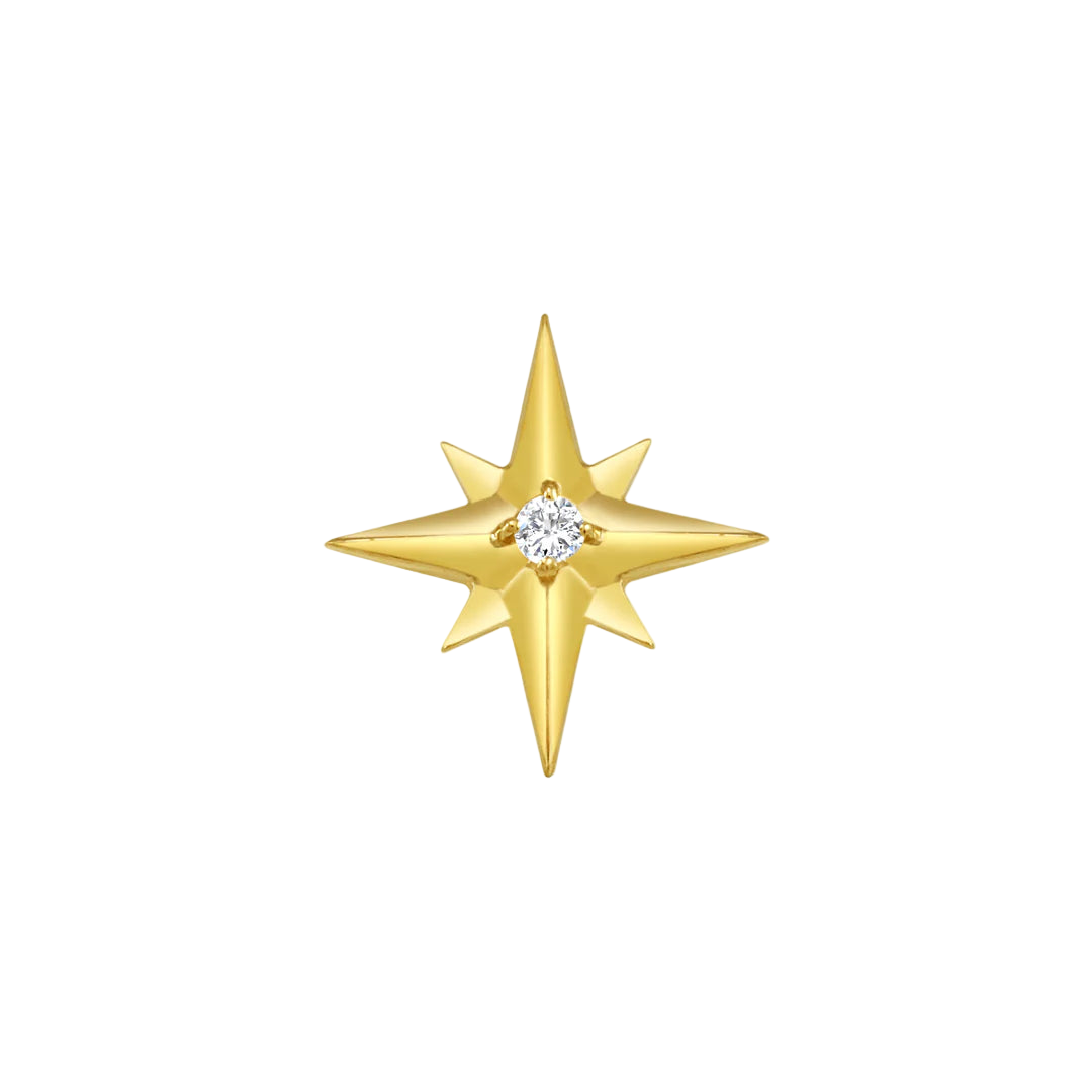Accented Shining Star with Gem – 14K/18K Gold Radiant Threadless End