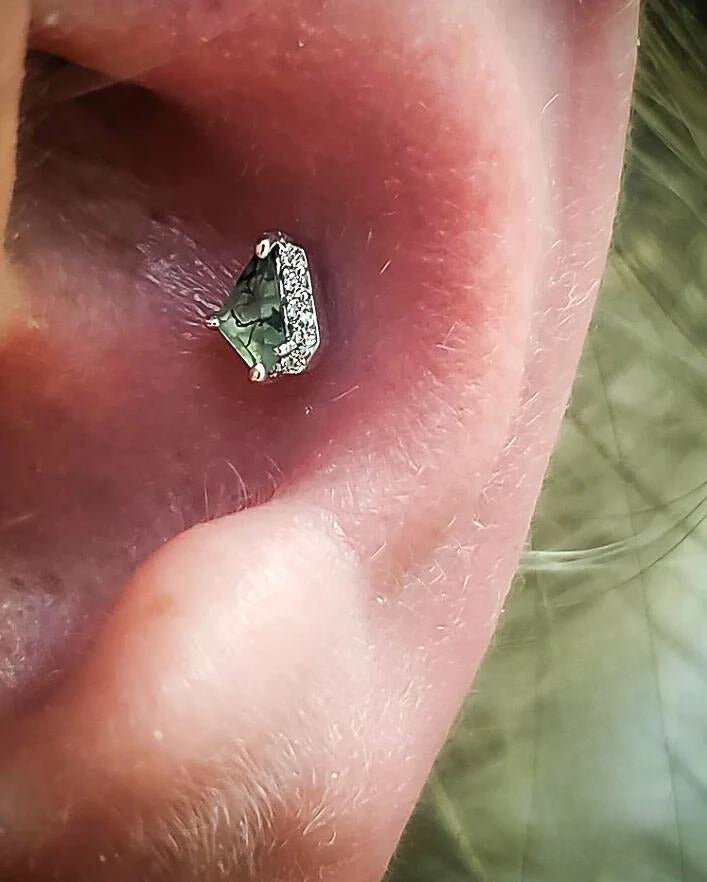 ELEVATE - MOSS AGATE + CZ - THREADLESS END piercing-zone.com