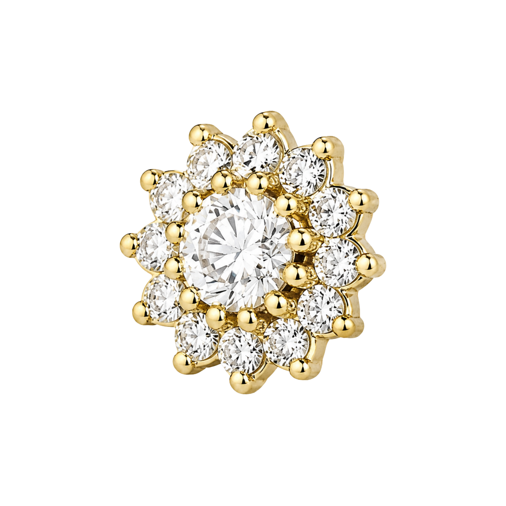13 Stone Round Cluster – 14K Gold Threadless/Threaded End