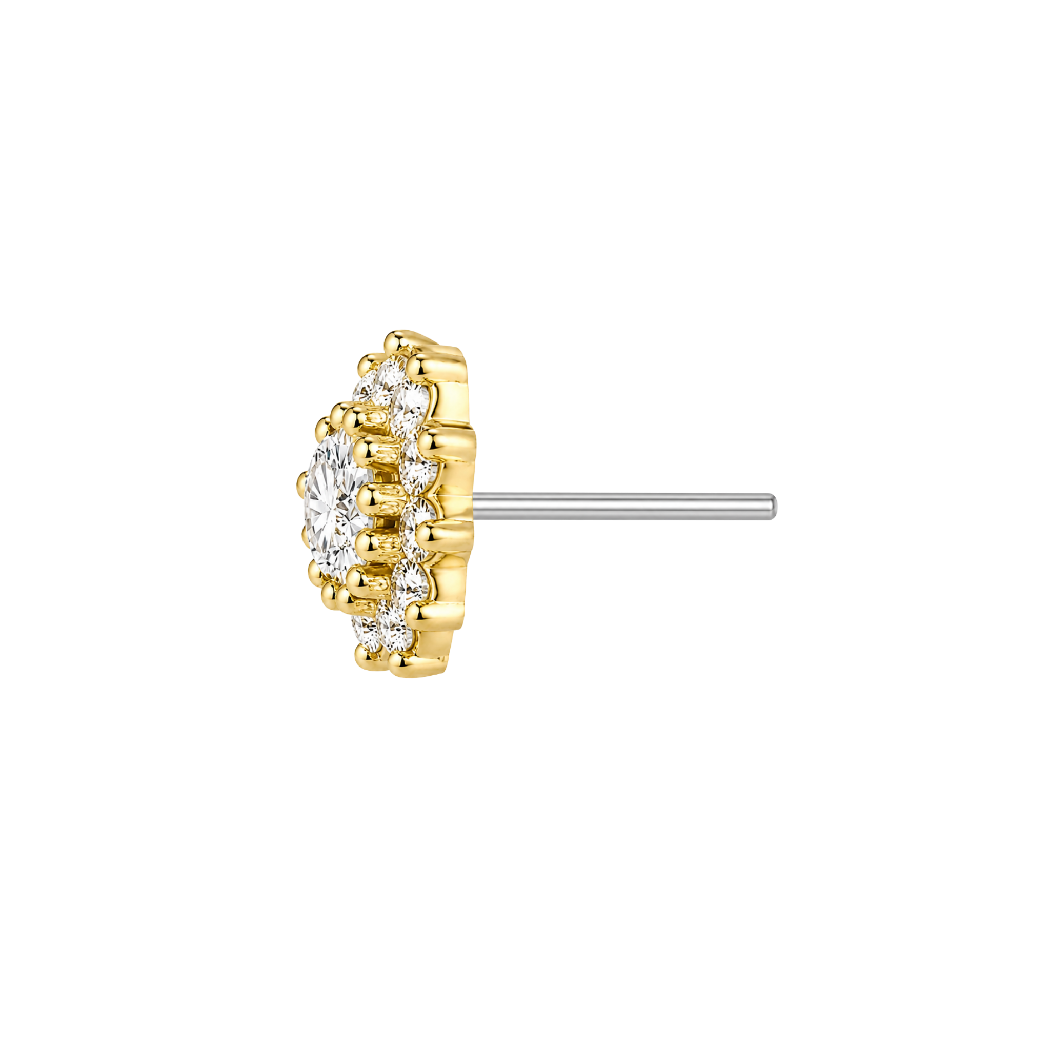 13 Stone Round Cluster – 14K Gold Threadless/Threaded End