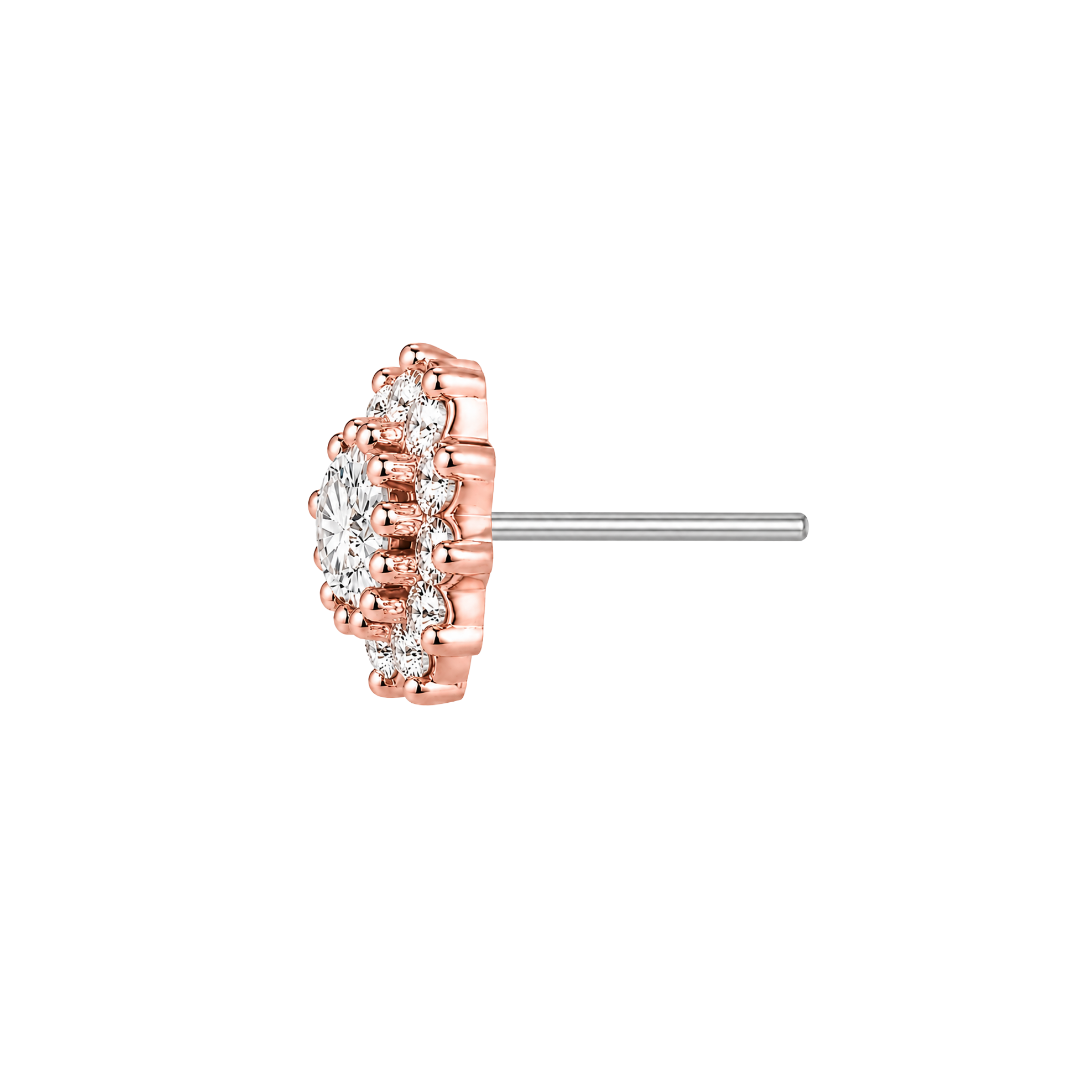 13 Stone Round Cluster – 14K Gold Threadless/Threaded End