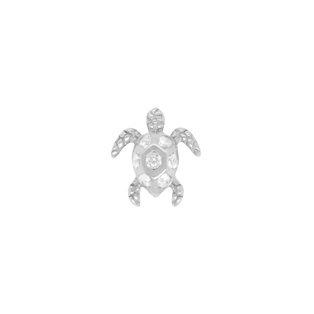 Honu White Sapphire Threadless End – 14K Gold Sea Turtle Charm