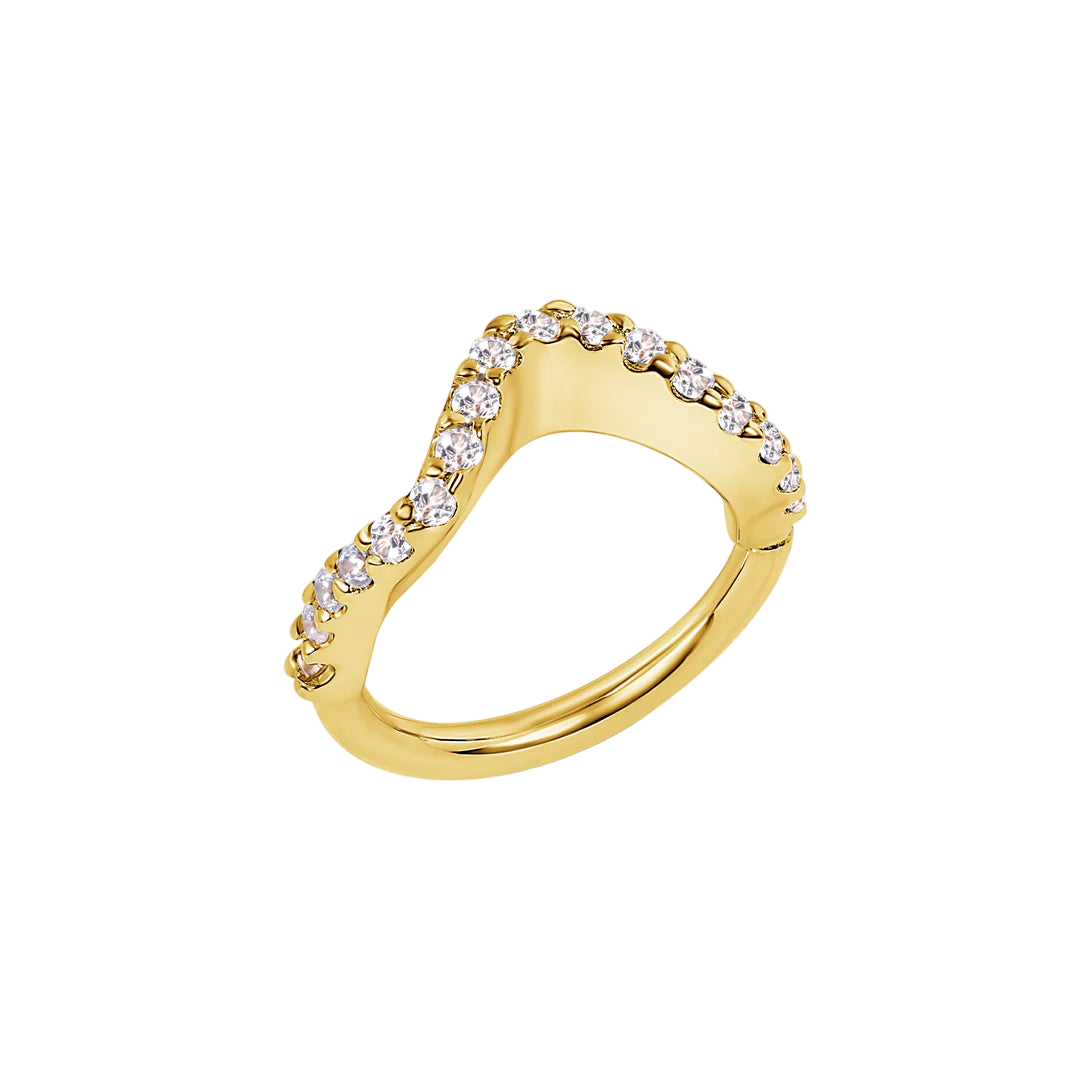 Wave Seamless Ring – 14K Gold Fluid Line Pavé Design