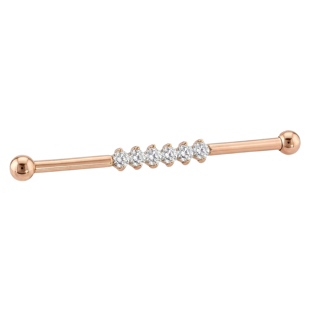 Diamond Line - 14K Gold Gem Straight Barbell