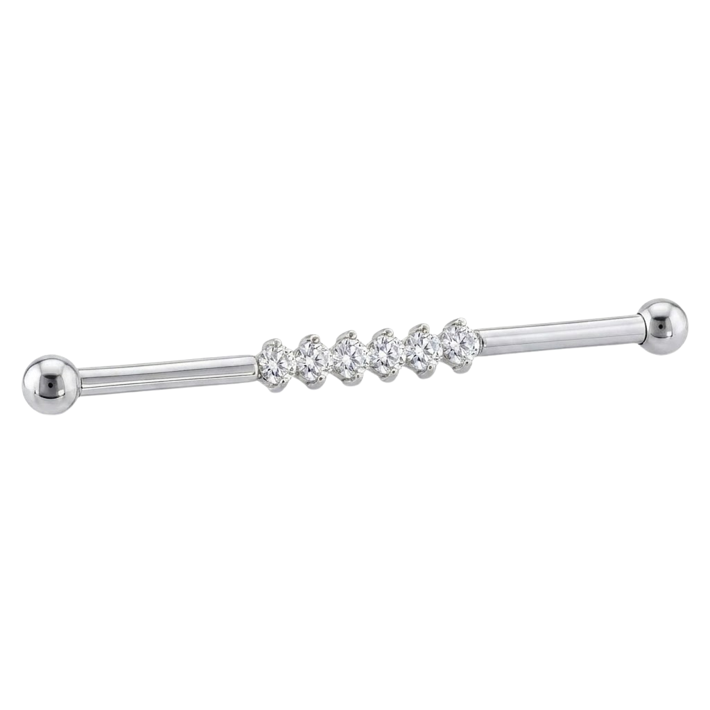Diamond Line - 14K Gold Gem Straight Barbell