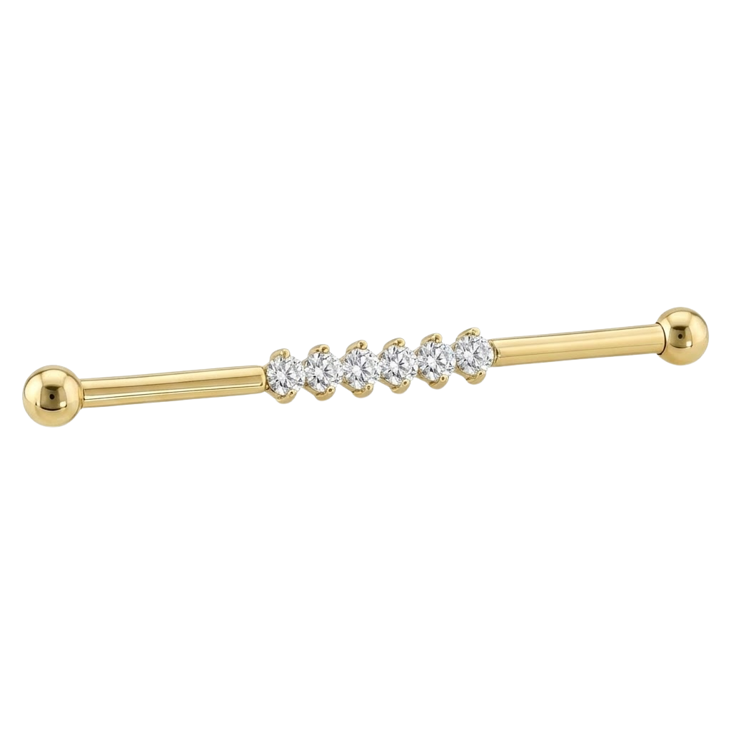 Diamond Line - 14K Gold Gem Straight Barbell