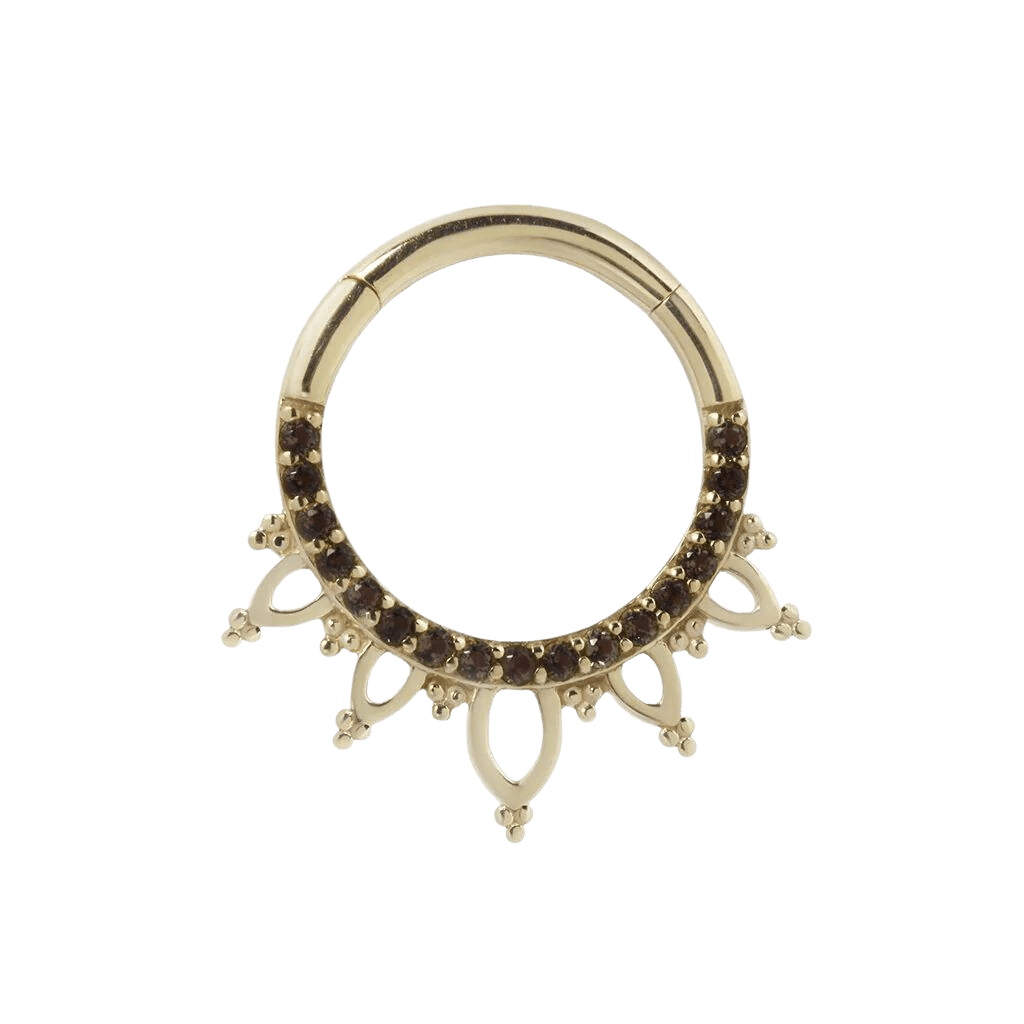 INDRA - SMOKEY QUARTZ - SOLID 14KT GOLD CLICKER piercing-zone.com