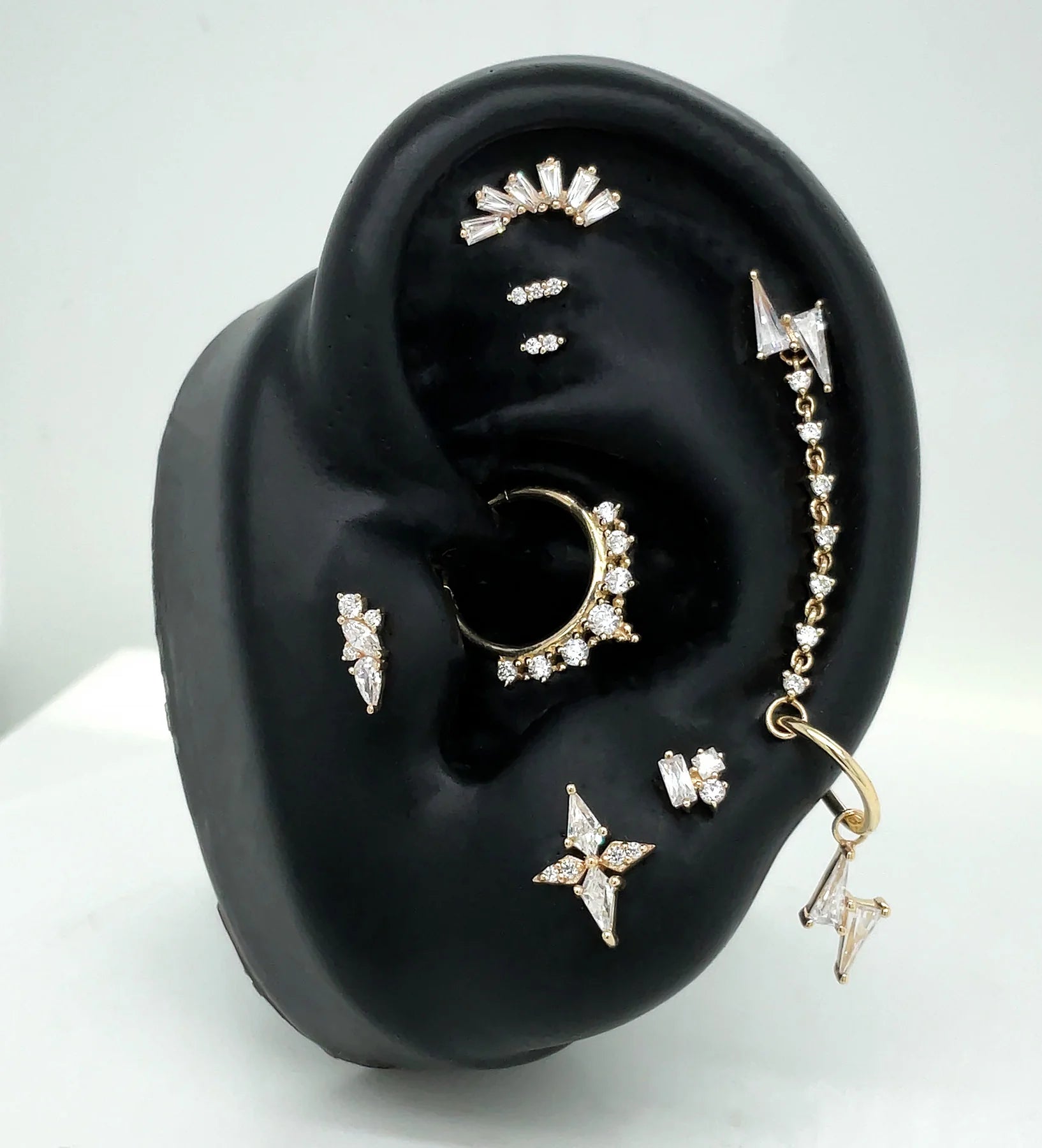 Six Sparkling Swarovski CZs with Solid 14k Gold - Threadless End piercing-zone.com