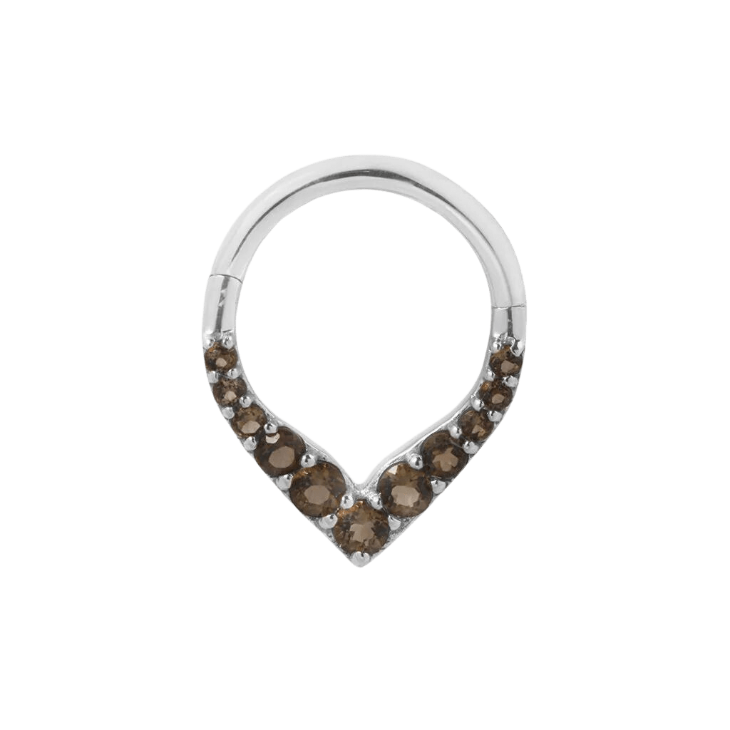 RISE + SHINE - SMOKEY QUARTZ - SOLID 14KT GOLD CLICKER piercing-zone.com