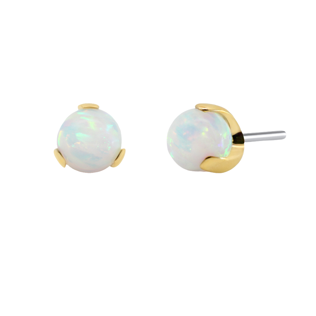 3-Prong Faux-pal - 18K Gold Opal Threadless/Threaded End - piercing - zone.com